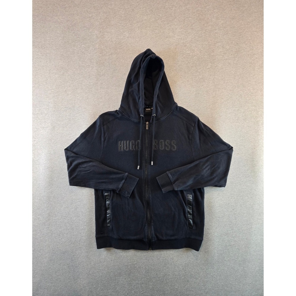 Hugo Boss Full Zip Hoodie Mens XL Black Embroidered Logo Jacket Hooded